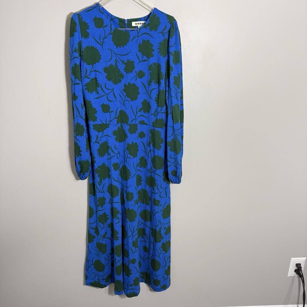 Boden Floral Long Sleeve Midi Dress Green Blue Size US 12R UK 16R Pockets A-line - Picture 5 of 10